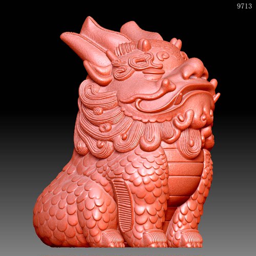 9713招财貔貅瑞兽圆雕图雕刻机3D打印素材STL格式模型图OBJ精雕