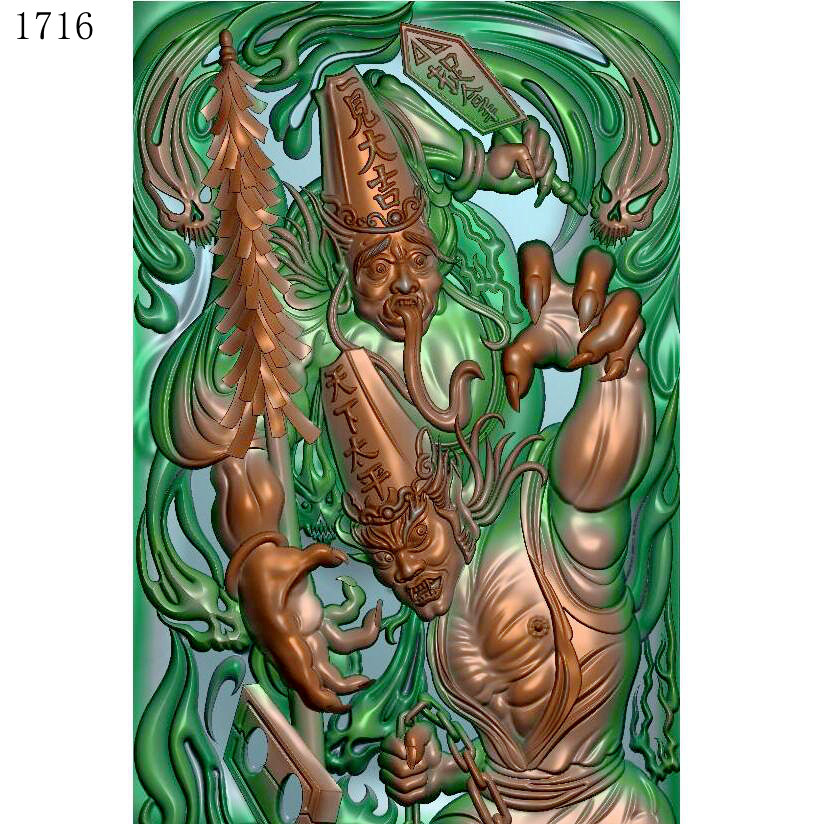 46牌黑白无常1716雕刻图北京精雕jdp灰度图bmp挂件素材浮雕图