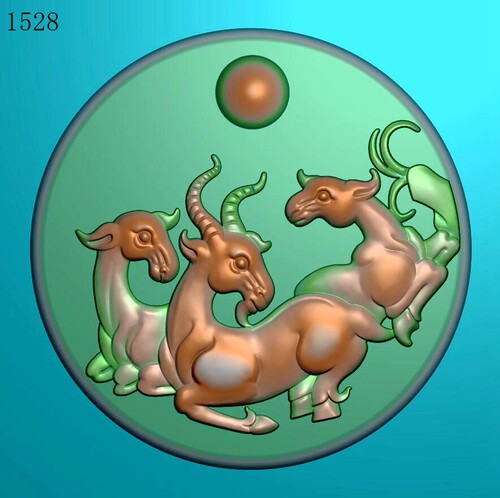 圆三阳开泰1528玉雕刻图北京精雕JDP灰度图BMP挂件素材浮雕图 - 封面