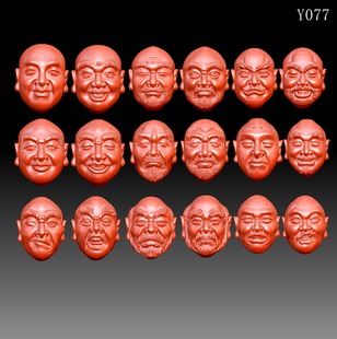 Y077雕刻图stl圆雕图精雕十八罗汉头橄榄核雕圆雕图9个双面