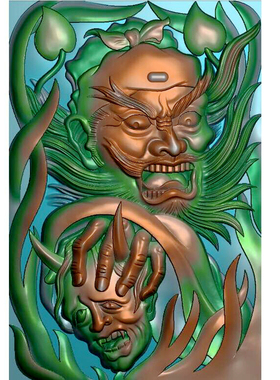 46牌钟馗抓鬼1683雕刻图北京精雕JDP灰度图BMP挂件素材浮雕图