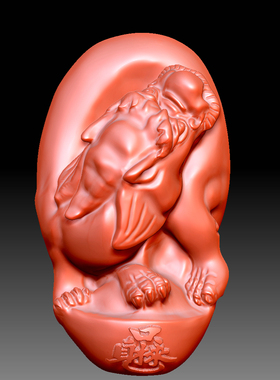 Y117三维立体四轴浮雕图圆雕图STL3D模型貔貅核雕095圆雕图