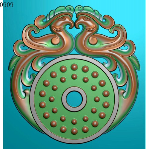 乳丁双凤呈祥0909雕刻图北京精雕JDP灰度图BMP挂件素材P浮雕图