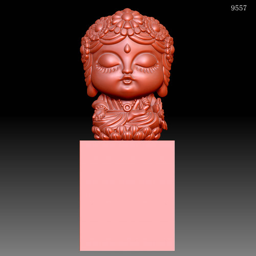 9557度母绿度母印章圆雕图雕刻机3D打印素材STL格式模型图OBJ精雕