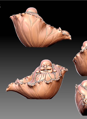 Y173荷叶抱佛雕刻图三维立体精雕图四轴圆雕图STL3D模型