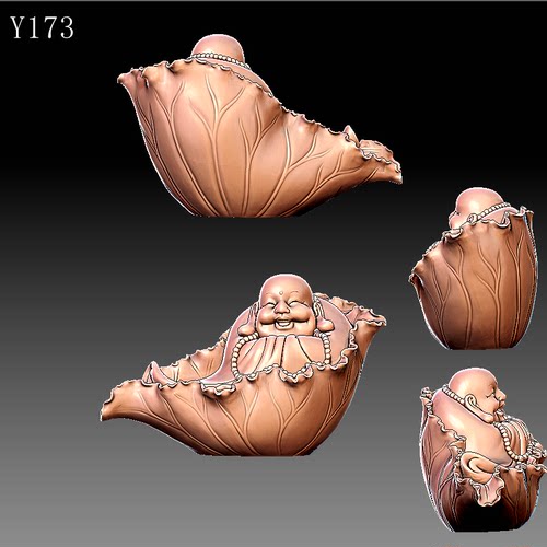 Y173荷叶抱佛雕刻图三维立体精雕图四轴圆雕图STL3D模型