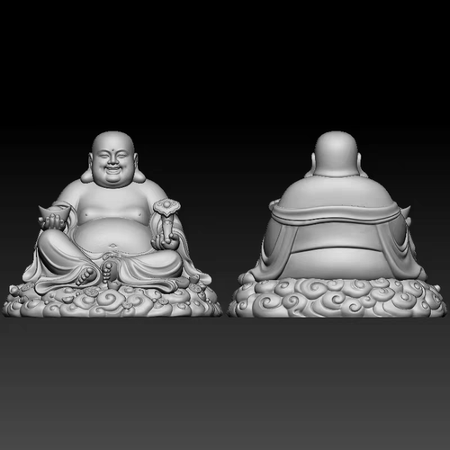 弥勒大肚佛像雕塑2608圆雕图笑佛如意元宝stl 三维立体精雕3d模型