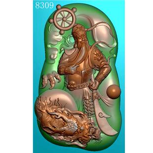 8309随型御龙大刀关公武财神关羽精雕图JDP灰度图BMP浮雕图挂件图