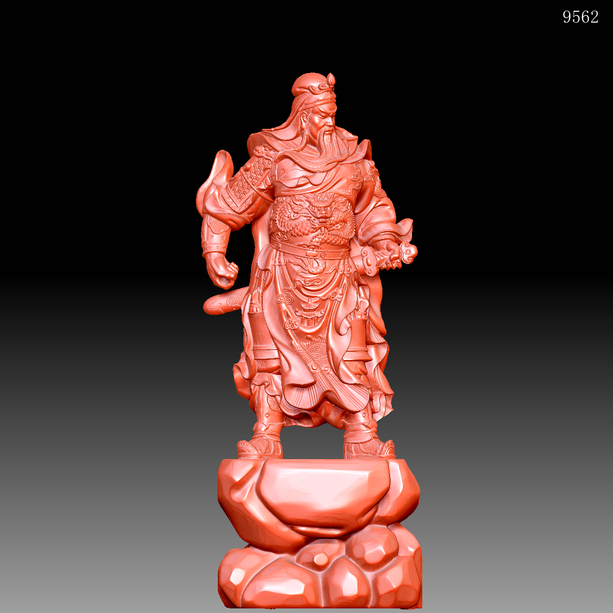 9562关公圆雕图雕刻机3D打印素材STL模型图OBJ精雕