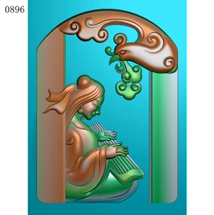 凤凰头抚琴人物0896雕刻图北京精雕JDP灰度图BMP挂件素材浮雕图