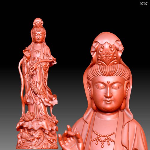9707如意观音圆雕图雕刻机3D打印素材STL格式模型OBJ精雕