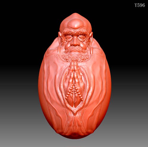 Y596雕刻图三维立体精雕图四轴圆雕图STL3D模型达摩礼佛圆雕图