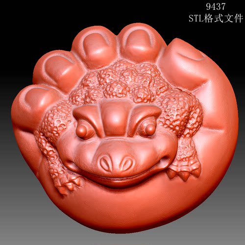 9437手握金蟾蟾手把件圆雕图雕刻机3D打印STL格式模型图OBJ精雕
