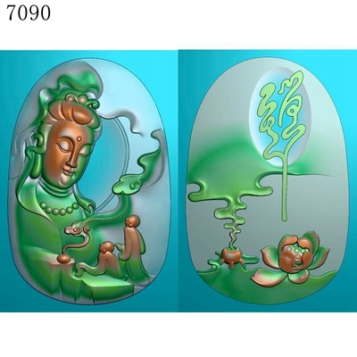 7090山水观音雕刻北京精雕图JDP玉雕灰度图挂件BMP浮雕图