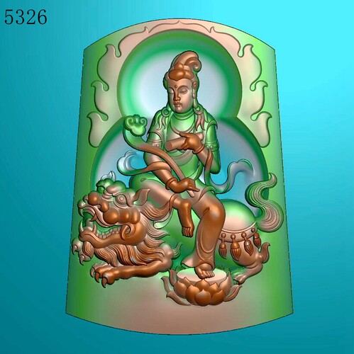 5326踩莲花文殊玉雕浮雕图北京精雕JDP灰度图BMP挂件素材浮雕图