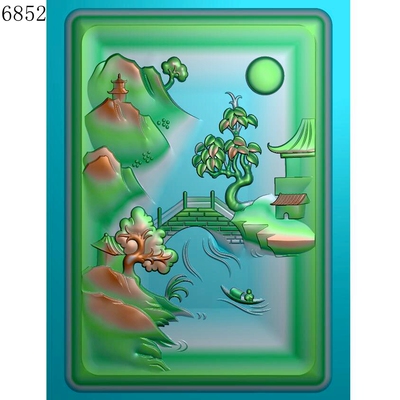 6852方牌山水雕刻北京精雕图JDP灰度图挂件BMP玉雕素材浮雕图