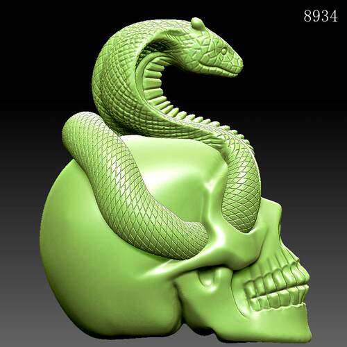 骷髅蛇编号8934三维立体图圆雕图stlOBJ文件雕刻机3d打印精雕