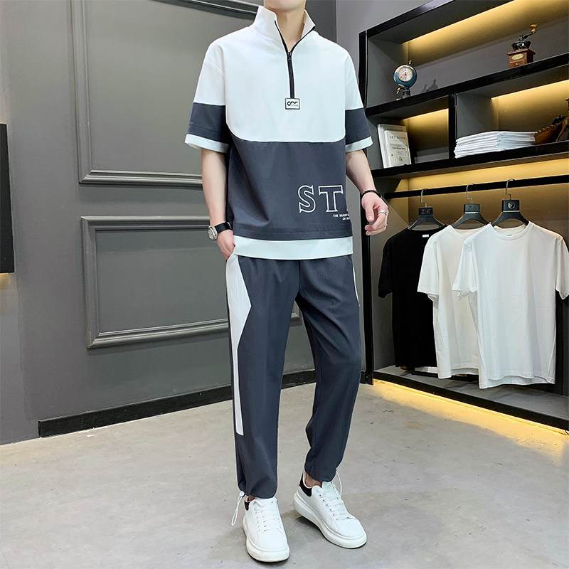 2025男生t恤套装夏季新款韩版潮流短袖衣服帅气一套 A438-611-P70图片