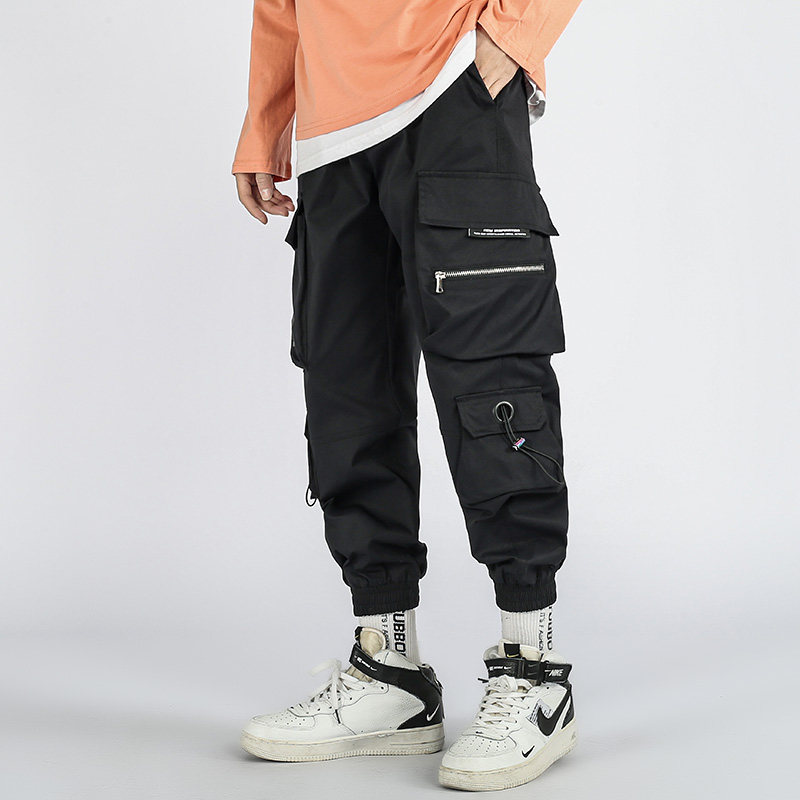 日系多口袋工装裤男宽松束脚休闲裤痞帅黑色机能裤A436-6111-P58,男装工装外套,电商A438