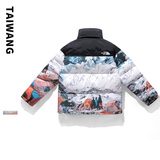 823A冬装新款平铺插色保暖棉服男潮流雪山印花外套，男装棉衣，电商A438