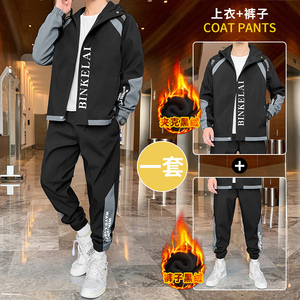 A438-JRD03-P105 秋冬新款男士连帽工装夹克加绒加厚休闲运动套装图片