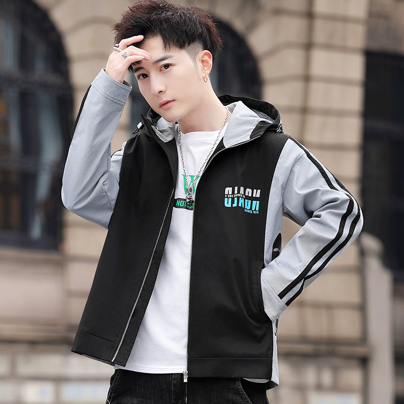 2021春季新款插色潮流连帽夹克男宽松大码外套A438-209,男装夹克,电商A438