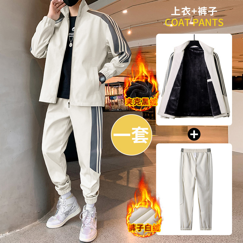 A438-JRD02-P100 秋冬季宽松男士立领大码休闲夹克加绒运动套装潮图片