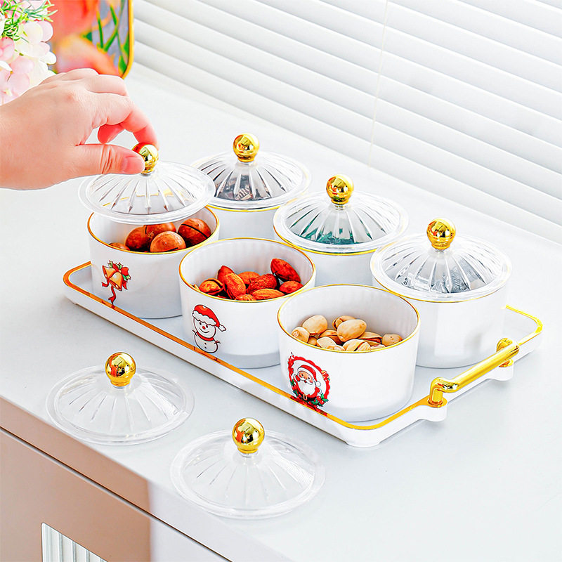 新款圣诞老人点心盘 圣诞节糖果盘子客厅茶几家用精致零食摆放盘