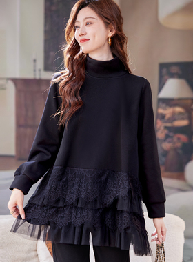 宝诗黎【新品价208元】半高领蕾丝拼接卫衣HHI2195