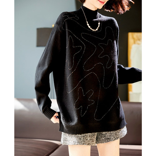 宝诗黎半高领烫钻慵懒毛衣