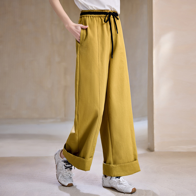 宝诗黎松紧腰宽松阔腿休闲裤