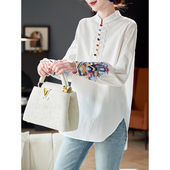 新款 2026春季 洋气百搭白色职业衬衣女 衬衫 宝诗黎国风条纹刺绣长袖