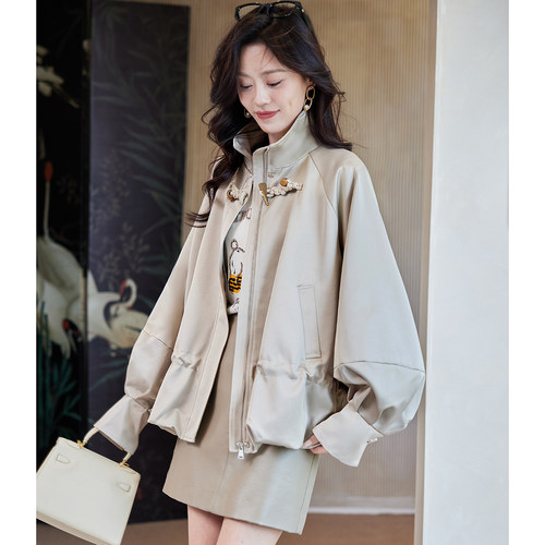 宝诗黎小立领宽松收腰外套