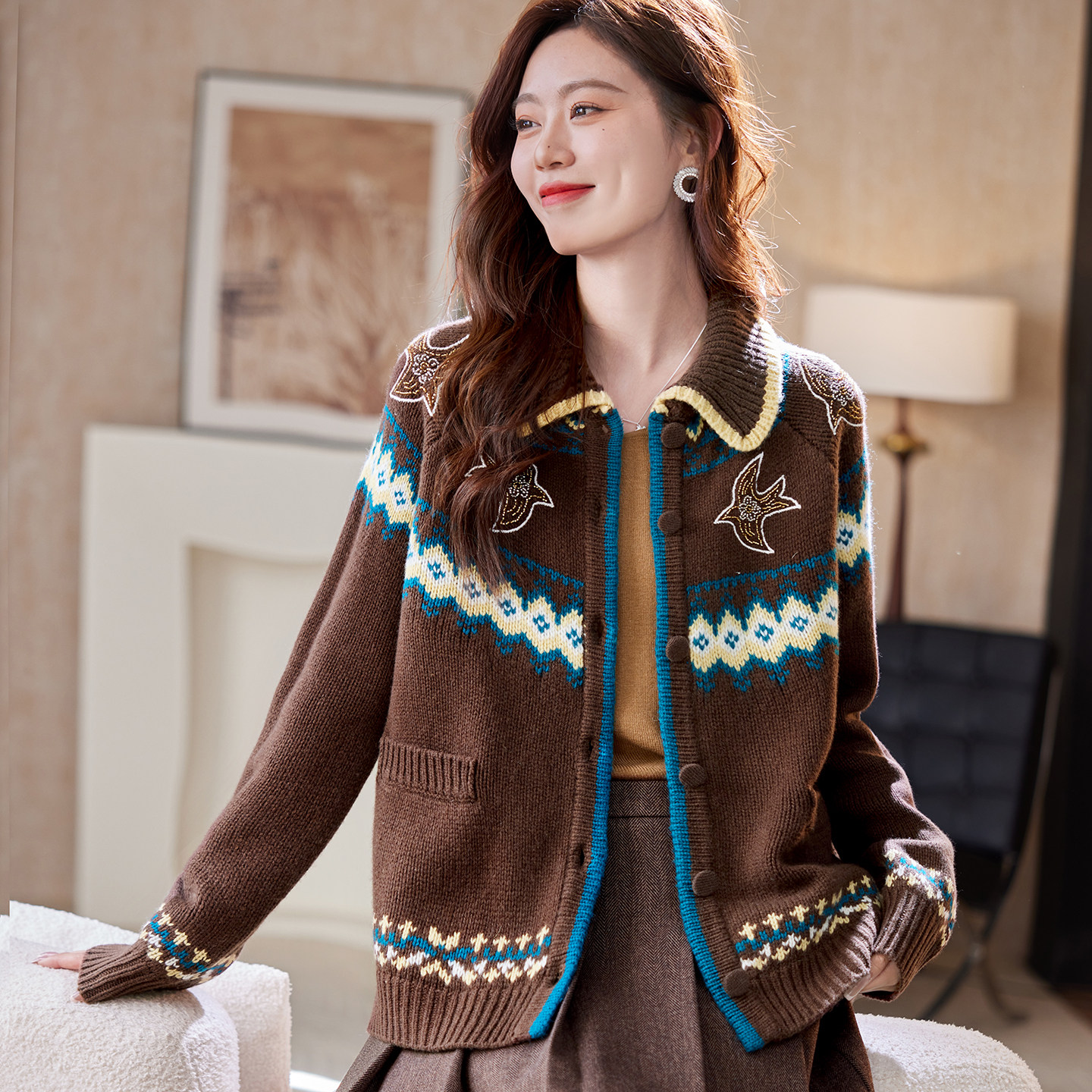 宝诗黎钉珠提花羊毛短外套2026早春韩系复古休闲百搭针织开衫女,女装/女士精品,短外套,淘宝优惠券,粉丝福利购,淘宝优惠卷