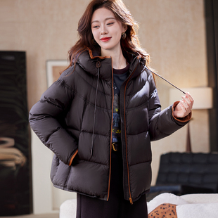 宝诗黎连帽加厚白鸭绒羽绒服2025冬季 宽松保暖90绒休闲百搭外套女