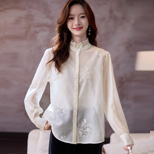 宝诗黎花边领刺绣镂空衬衫2026春季宽松气质百搭休闲洋气衬衣女