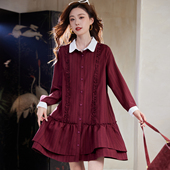 连衣裙 韩系气质减龄休闲长袖 宝诗黎翻领拼接条纹衬衫 裙2026春季
