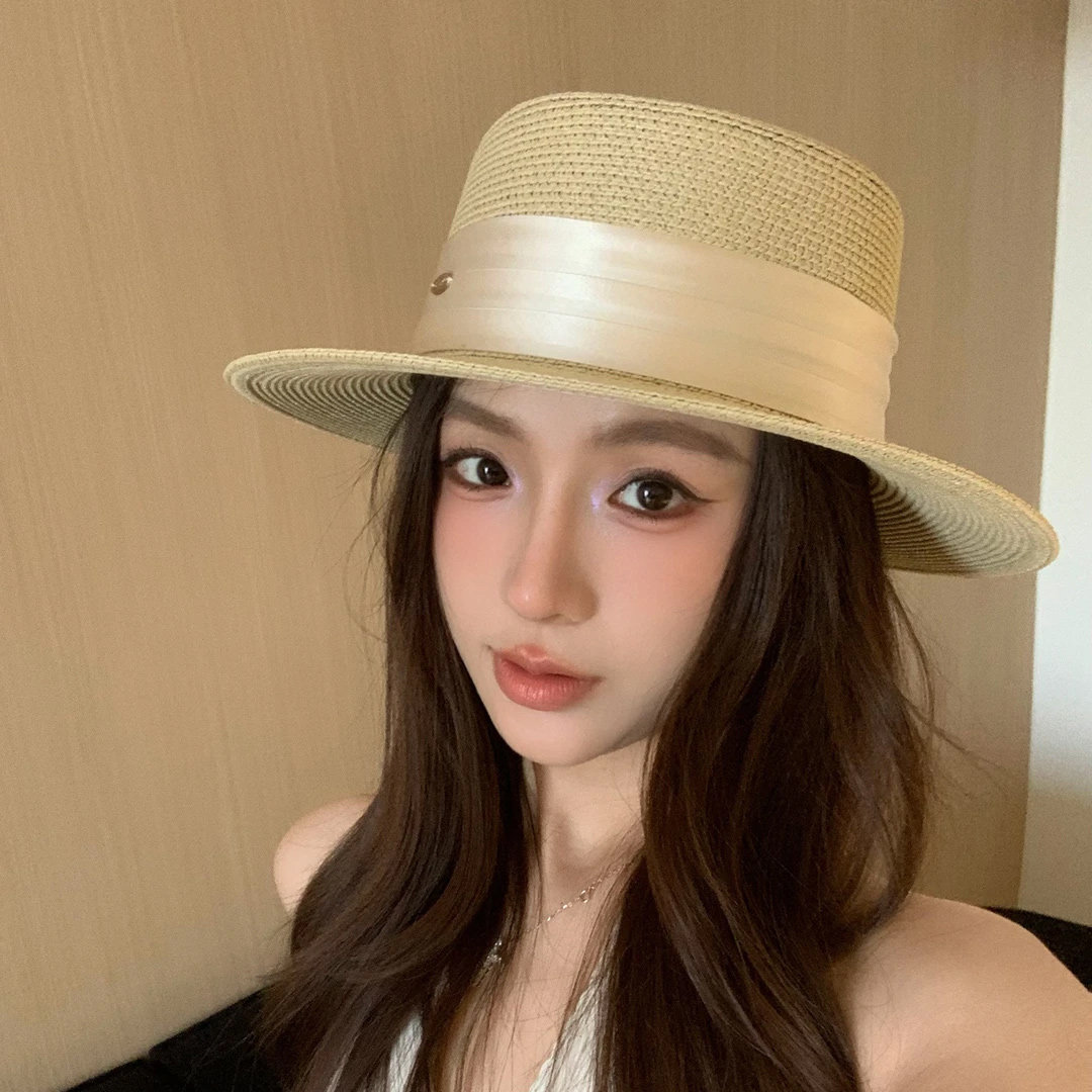 韩系2026新款大檐绸缎草帽女夏季百搭显脸小遮阳防晒复古透气礼帽