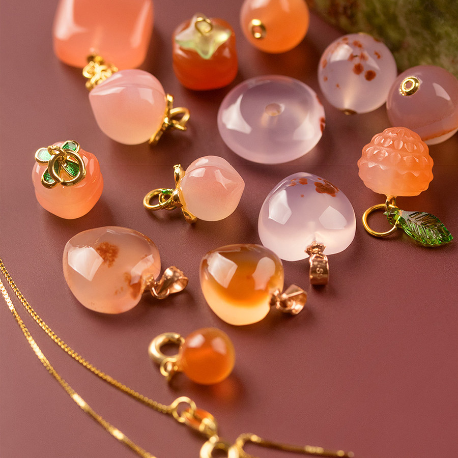 宫之词天然玛瑙冰飘花平安扣路路通无事牌原创复古礼物珠宝吊坠