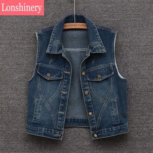 无袖 美式 洋气牛仔马甲女士短款 新款 背心坎肩外套上衣潮 复古春秋装