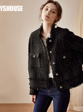 【粗花呢外套】罗衣小香风西装外套女2024冬装新款纯色西服09365