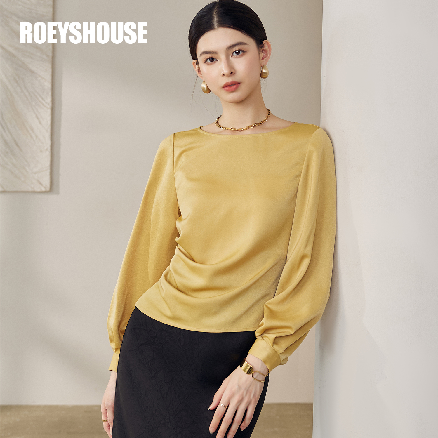 罗衣知性优雅圆领衬衫