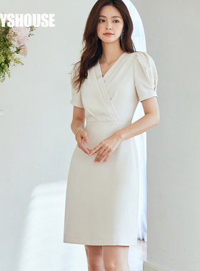 罗衣2025夏季气质知性泡泡袖修身连衣裙06928