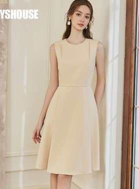 罗衣气质圆领收腰连衣裙女2025夏季新款高级纯色无袖中长裙09950
