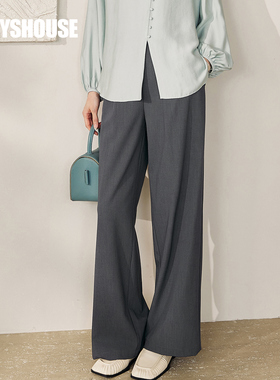 罗衣简约通勤绵羊毛直筒裤2025秋季新款时尚深灰色宽松裤子12854