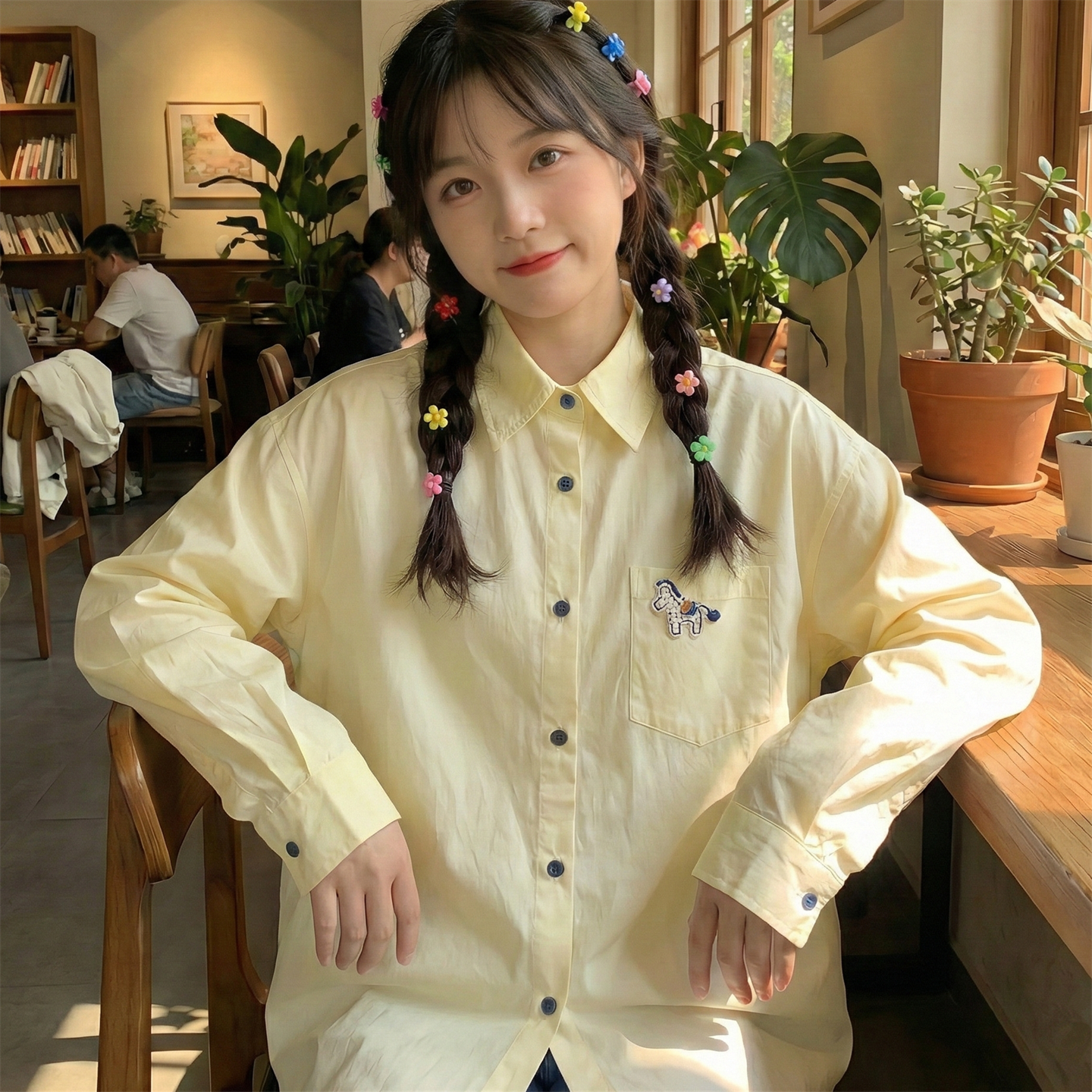 日系软妹元气少女童趣可爱立体小马贴布刺绣宽松纯棉长袖衬衫上衣,女装/女士精品,衬衫,淘宝优惠券,粉丝福利购,淘宝优惠卷