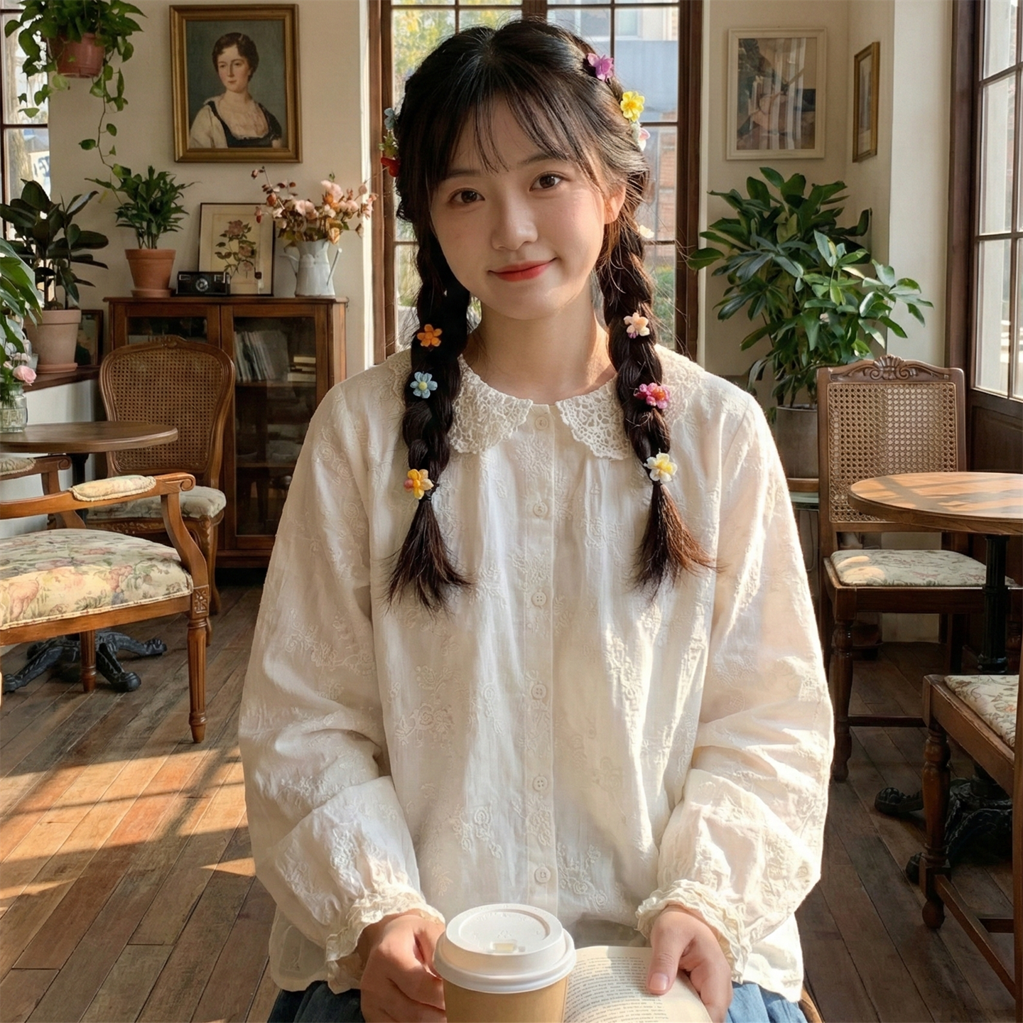 日系甜美水溶蕾丝娃娃领刺绣衬衫