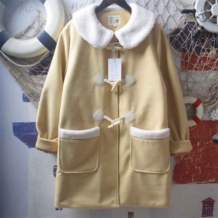 娃娃领夹棉加厚毛呢大衣外套少女