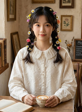 小个子日系刺绣蕾丝娃娃领衬衫女