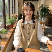 日系软妹复古工装 马甲女小个子百搭叠穿外搭宽松圆领全棉马夹背心